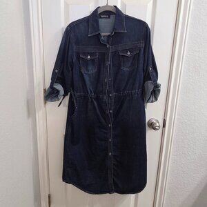Pre-Loved Long-Sleeve Denim Maxi Shirt Dress – Dark Wash